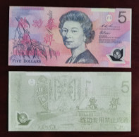 China BOC Bank (bank Of China) Training/test Banknote,AUSTRALIA B-2 Series 5 Dollars Note Specimen Overprint - Fictifs & Specimens