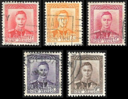 Nouvelle Zelande  1944-47 -  YT  269  - 285 - 288 - 289 - 290 - George VI -  Oblitérés - Used Stamps