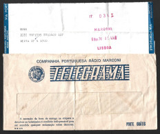 Telegrama Da Rádio Marconi Expedido Da Beira Moçambique Para Lisboa Em 1974. Radio Marconi Telegram Dispatched From Bei - Covers & Documents