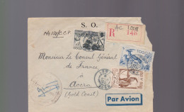 3 Timbres    Togo Sur Enveloppe Envois R   Destination Consul De France à Accra   Ghana 1951 ( Gold- Coast ) - Covers & Documents