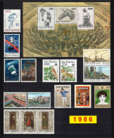 SAN MARINO 1986 Annata COMPLETA 16 Fbolli + 1 Foglietto Valori Nuovi **/MNH - Annate Complete