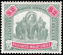 Federated Malaya States 1900-01 $2 Green And Carmine Crown CC Fine Lightly Mounted Mint. - Federated Malay States