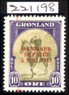 Greenland 1945 Liberation 10ø Red Overprint With RPS Certificate Stating Genuine Fine Mint Very Lightly Hinged. - Nuovi