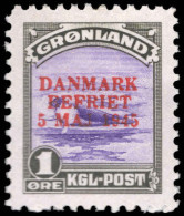 Greenland 1945 Liberation 1ø  Violet And Brown-black Signed Stolow Lightly Mounted Mint. - Ongebruikt