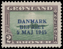 Greenland 1945 Liberation 2Kr Blue Overprint Fine Mint Very Lightly Hinged. - Ongebruikt