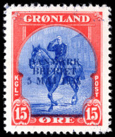 Greenland 1945 Liberation 15ø  Blue And Red With RARE BLUE OVERPRINT Unmounted Mint. - Neufs