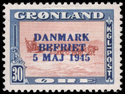 Greenland 1945 Liberation 30ø  Red-brown And Blue With Blue Overprint Lightly Mounted Mint. - Nuevos