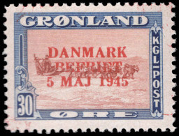 Greenland 1945 Liberation 30ø  Red-brown And Blue With RARE RED OVERPRINT Unmounted Mint. - Neufs