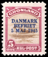 Greenland 1945 Liberation 5ø  Buff And Red-violet Lightly Mounted Mint. - Unused Stamps