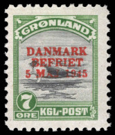 Greenland 1945 Liberation 7ø  Black And Green Lightly Mounted Mint. - Unused Stamps