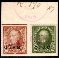 Guam 1899 10c Brown And 15c Olive-green Fine Used On Piece. - Guam