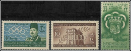 EGYPT POSTAGE 1951 FIRST Mediterranean Olympics Games - Alexandria FULL STAMP SET Olympic Games 3 Stamps - Neufs