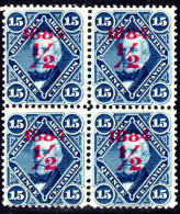 Argentina 1884 ½c On 15c Deep Blue (crossed Lines) Carmine Opt Block Of 4 Fine Unmounted Mint. - Neufs