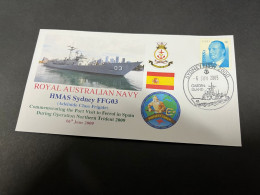 6-7-2023 (1 S 29) Royal Australian Navy Warship - HMAS Sydney FFG 03 (Spain Stamp) - Otros & Sin Clasificación