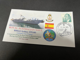 6-7-2023 (1 S 29) Royal Australian Navy Warship - HMAS Sydney FFG 03 (Spain Stamp) - Andere & Zonder Classificatie