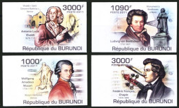 Burundi 2011 MNH 4v Imperf, Music Composer, Vivaldi, Chopin, Mozart, Beethoven - Musique