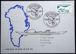 Greenland Card Kayak Post TASIUSSAK KAK ORTOK 30-8-1972 With Cachet Sent To Denmark( Lot 6047  ) - Brieven En Documenten