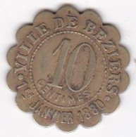 34. Hérault. Ville De Béziers. La Fraternelle Fourneaux Démocratiques 10 Centimes, Frappe Médaille, En Laiton - Monetari / Di Necessità