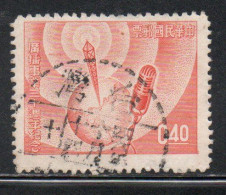 CHINA REPUBLIC CINA TAIWAN FORMOSA 1957 CHINESE BROADCASTING GLOBE RADIO TOWER MICROFONE 40c USED USATO OBLITERE' - Used Stamps