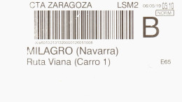 ETIQUETA CTA ZARAGOZA A MILAGRO NAVARRA RUTA VIANA - Cartas & Documentos