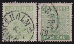 Zweden      .    Y&T    .    6 / 6a  (2 Scans)          .    O   .     Cancelled    .   Hinged - Used Stamps
