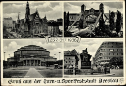 CPA Wrocław Breslau Schlesien, Rathaus, Kaiserbrücke, Jahrhunderthalle, Tauentzienplatz - Schlesien