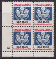 USA, Scott O133, MNH Plate Block - Dienstmarken