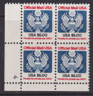 USA, Scott O133, MNH Plate Block - Service