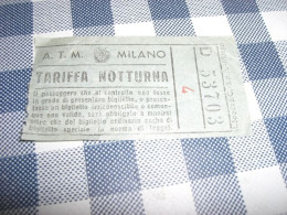 BIGLIETTO A.T.M MILANO TARIFFA NOTTURNA - Europe