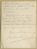 André Wormser (1851-1926) - French Romantic Composer - Autograph Letter Signed - Singers & Musicians