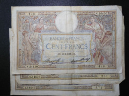 3 Billets (Banknotes), 100 Francs, MERSON, 10-6-1937, N° : N.54430-498, S.54533-251 & Y.54545-172, (P.078c, F.24.16) - 100 F 1908-1939 ''Luc Olivier Merson''