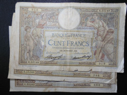 3 Billets (Banknotes), 100 Francs, MERSON, 30-6-1937, N° : R.55148-919, B.55348-386 & G.55382-888, , (P.078c, F.24.16) - 100 F 1908-1939 ''Luc Olivier Merson''