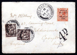 1922 Transition Period: Thom 2d Die I Used On Cover From Belfast 28 AP 22, Charged 4d Postage Due - Préphilatélie