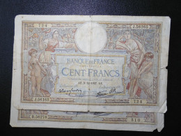 2 Billets (Banknotes), 100 Francs, MERSON, 9-12-1937, N° : J.56165-724 & B.56278-510, (P.086b, F.25.05) - 100 F 1908-1939 ''Luc Olivier Merson''