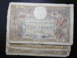 3 Billets (Banknotes), 100 Francs, MERSON, 30-12-1937, N° : Z.56875-600, Z.56688-028 & H.56702-190, ( P.086b, F.25.07) - 100 F 1908-1939 ''Luc Olivier Merson''