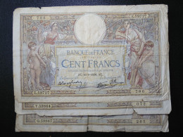 3 Billets (Banknotes), 100 Francs, MERSON, 16-6-1938, N° : E.59727-786, Y.59864-072 & Q.59867-265, ( P.086b, F.25.23) - 100 F 1908-1939 ''Luc Olivier Merson''