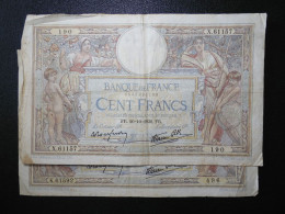 2 Billets (Banknotes), 100 Francs, MERSON, 20-10-1938, N° : X.61157-190 & K.61592-496, (P.086b, F.25.32) - 100 F 1908-1939 ''Luc Olivier Merson''