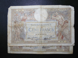 2 Billets (Banknotes), 100 Francs, MERSON, 27-10-1938, N° : J.61818-678 & A.61905-968, (P.086b, F.25.33) - 100 F 1908-1939 ''Luc Olivier Merson''