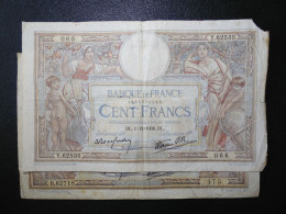 2 Billets (Banknotes), 100 Francs, MERSON, 1938, N° : Y.62535-066 & B.62718-475, (P.086b, F.25.35 & F.25.36) - 100 F 1908-1939 ''Luc Olivier Merson''