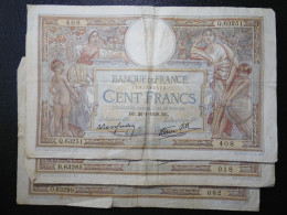 3 Billets (Banknotes), 100 Francs, MERSON, 26-1-1939, N° : Q.63251-408, B.63265-018 & 0.63290-062, (P.086b, F.25.40) - 100 F 1908-1939 ''Luc Olivier Merson''