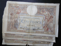 3 Billets (Banknotes), 100 Francs, MERSON, 26-1-1939, N° : 0.63415-165, H.63453-692 & B.63645-480, (P.086b, F.25.40) - 100 F 1908-1939 ''Luc Olivier Merson''