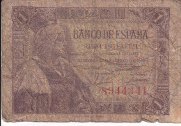 BILLETE DE ESPAÑA DE 1 PTA  DEL AÑO 1945 SIN SERIE (BANKNOTE) ISABEL LA CATOLICA - 1-2 Pesetas