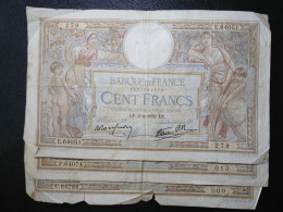 3 Billets (Banknotes), 100 Francs, MERSON, 2-2-1939, N° : E.64051-279, P.64074-013 & U.64286-009, (P.086b, F.25.41) - 100 F 1908-1939 ''Luc Olivier Merson''