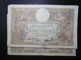 2 Billets (Banknotes), 100 Francs, MERSON, 13-4-1939, N° : N.66375-318, J.66487-567, (P.086b, F.25.46) - 100 F 1908-1939 ''Luc Olivier Merson''