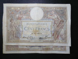 2 Billets (Banknotes), 100 Francs, MERSON, 19-5-1939, N° : B.66528-004 & S.66599-835, (P.086b, F.25.47) - 100 F 1908-1939 ''Luc Olivier Merson''