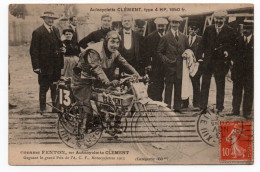 Greame Fenton Sur Autocyclette Clément. Gagant Du Grand Prix De L' A.C.F 1913 - Motos