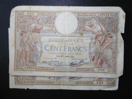 2 Billets (Banknotes), 100 Francs, MERSON, 6-7-1939, N° : S.67014-280 & H.67287-208, (P.086b, F.25.48) - 100 F 1908-1939 ''Luc Olivier Merson''