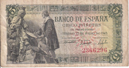 BILLETE DE ESPAÑA DE 5 PTAS DEL 15/06/1945 SIN SERIE  (BANKNOTE) RARO - 5 Peseten