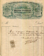 FACTURE.33.ARCACHON.IMPRIMERIE.PAPETERIE CENTRALE.MAURICE GUIRAUD 12 AVENUE REGNAULD. - Printing & Stationeries