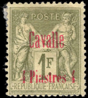 Cavalle 1893-1900 4pi On 1f Olive-green Lightly Mounted Mint. - Neufs